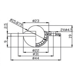 Kogelrol (kogelpot), 15.875 mm, met bevestigingsgaten en flens