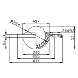 Kogelrol (kogelpot), 25.4 mm, met bevestigingsgaten en flens