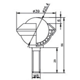 Kogelrol (kogelpot), 25.4 mm, met M8 draadeind
