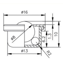 Kogelrol (kogelpot), 8 mm, met flens