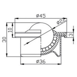 Kogelrol (kogelpot), 22 mm, met flens