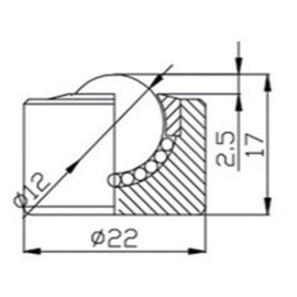 Kogelrol (kogelpot), 12 mm, bevestiging door inpassing