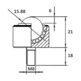 Kogelrol (kogelpot), 15.875 mm, met M8 draadeind, voor zware belasting