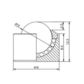 Kogelrol (kogelpot), 10 mm, bevestiging door inpassing