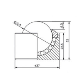 Kogelrol (kogelpot), 25.4 mm, bevestiging door inpassing