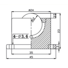 Kogelrol (kogelpot), 12 mm, met bevestigingsgaten en flens, voor zware belasting