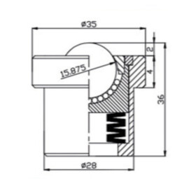 Kogelrol (kogelpot), 15.875 mm, met flens en veer, voor zware belasting