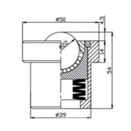 Kogelrol (kogelpot), 22 mm, met flens en veer, voor zware belasting