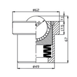 Kogelrol (kogelpot), 30 mm, met flens en veer, voor zware belasting