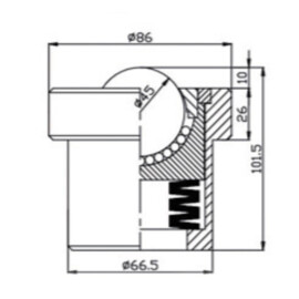 Kogelrol (kogelpot), 45 mm, met flens en veer, voor zware belasting