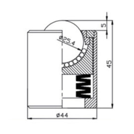 Kogelrol (kogelpot), 25.4 mm, met veer, voor zware belasting