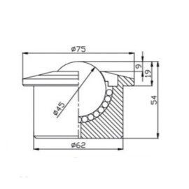 Kogelrol (kogelpot), 45 mm, met flens, voor zware belasting, volledig roestvrijstaal