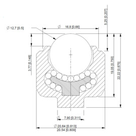 Kogelrol (kogelpot), 12.7 mm, RVS kogel, bevestiging door inpassing, Omnitrack