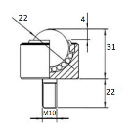Kogelrol (kogelpot), 22.23 mm, met M10 draadeind